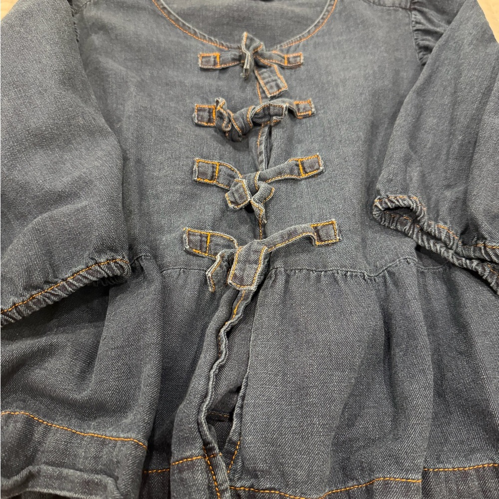 Blue Denim Jacket with Bow Details